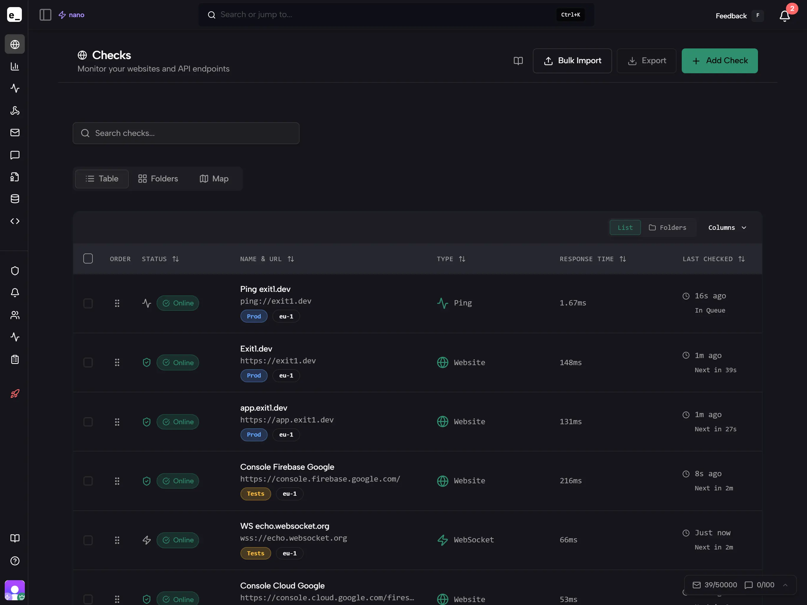 Exit1 dashboard preview